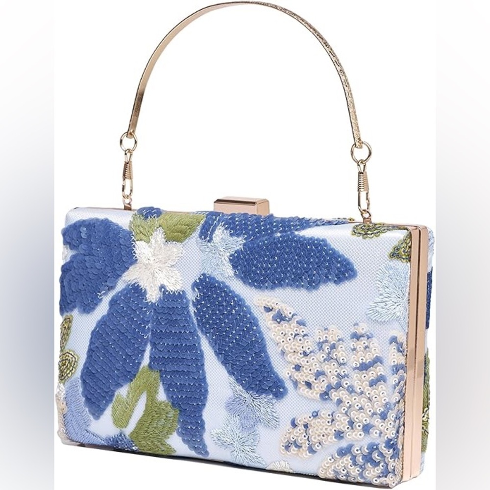 Elegant Blue Floral sequined Handbag